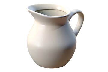 A simple elegant ceramic pitcher with a graceful handle white pouring