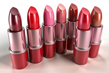 Obraz premium Assorted lipstick tubes in various shades of pink red and brown makeup beauty