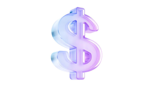 3D Glass Holographic Dollar Sign Icon Render Illustration