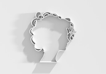 Young woman face side view icon. Elegant silhouette of a female head. Avatar profile sign. 3D render