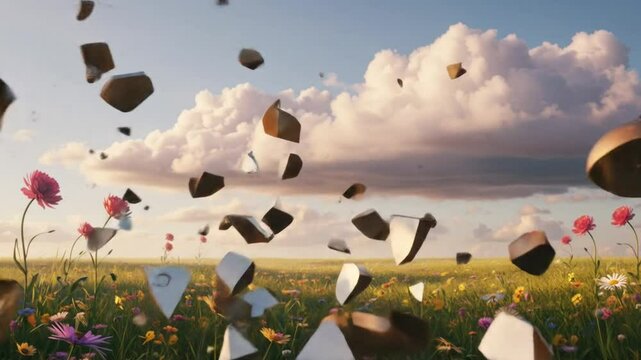Time breaking apart in a flower field