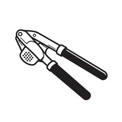 Fototapeta premium Black handled garlic press with silver metal kitchen utensil cooking tool
