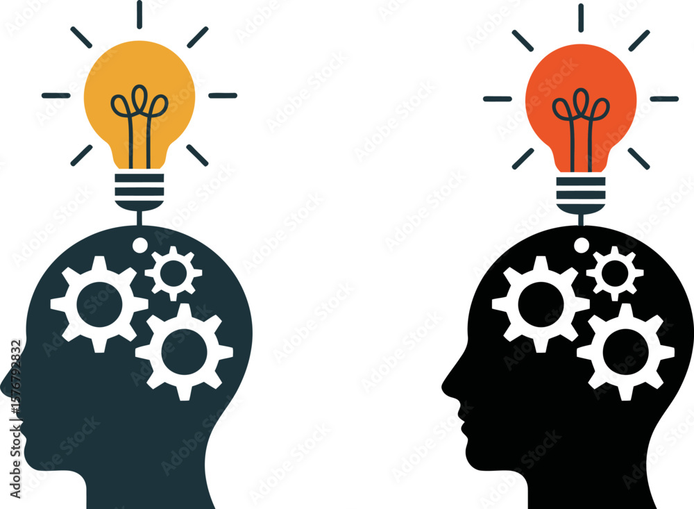 Aufkleber idea generation and creative thinking concept with lightbulb and gears for problem solving mind