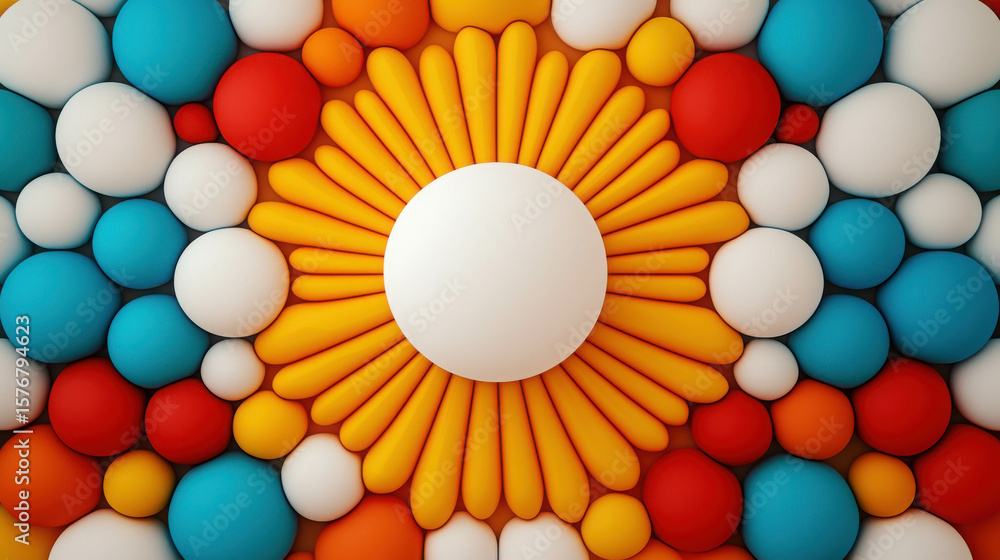 Aufkleber colorful abstract pattern of spherical shapes arranged in a vibrant sunburst design, creating a play