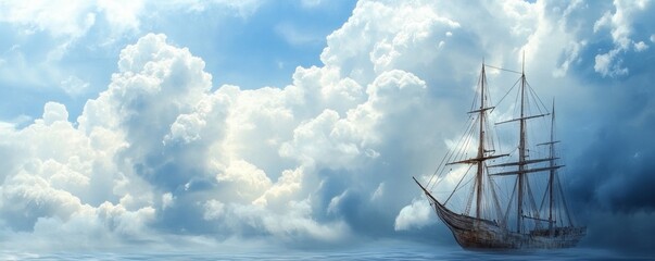 Majestic sailing vessel amidst a dramatic sky.