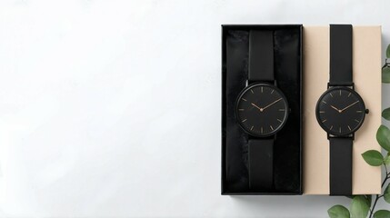Luxury Black Watches in Gift Box Mockup