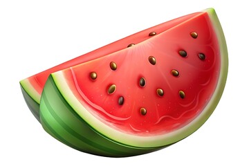 Ripe red juicy watermelon slices with green rind and dark seeds fruit