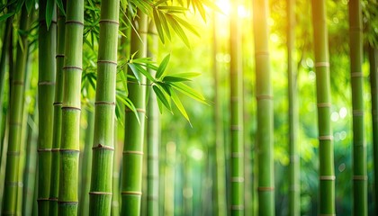 Obraz premium Lush bamboo forest bathed in sunlight (1)
