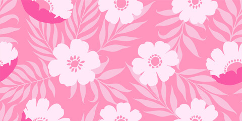 trendy exotic flowers Pink Floral Blossom seamless pattern Print for textiles, wallpaper, wrapping paper, fabric, fashion, design background vector illustration