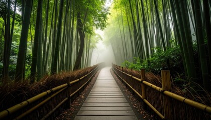 Fototapeta premium Misty bamboo forest walkway