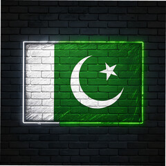 Pakistan Flag: Neon Sign on Brick Wall - Vibrant National Symbol