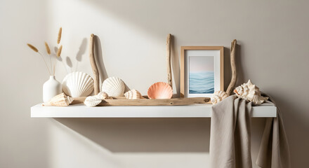 White Shell Ornaments and Minimalist Photo Frame on the wall