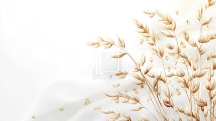 Decorative oat sprigs on draped fabric; elegant backdrop; potential use in design or print