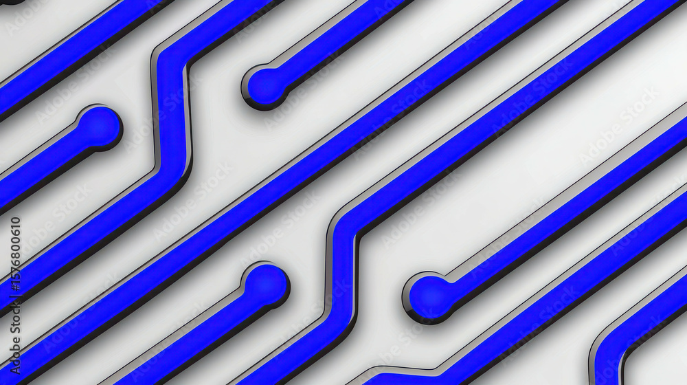 Poster abstract technology background with blue circuit lines and geometric shapes on a light surface for m