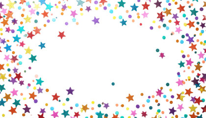 Fototapeta premium Colorful star and dot confetti border on black background for festive decorations