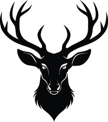 Fototapeta premium Majestic Black Silhouette of a Deer Head with Antlers