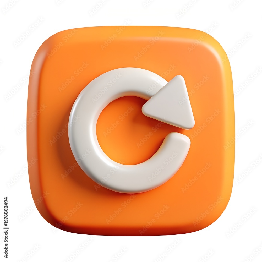 Poster 3d rendered refresh icon on orange square button