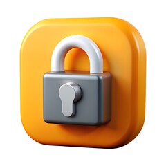 Modern 3d icon of a locked padlock on a rounded orange square background