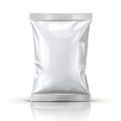 Blank white plastic foil stand up pouch packaging isolated on white background