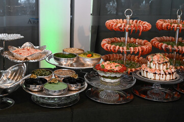  buffet, seafood buffet, elegant buffet, haute cuisine, event buffet, table food, Japanese food, seafood buffet table, buffet table in the party room