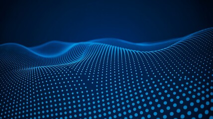 Fototapeta premium Futuristic blue dot wave pattern with glowing data points on dark background 