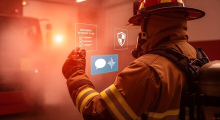 Firefighter Utilizing Digital Emergency Response Plan HUD