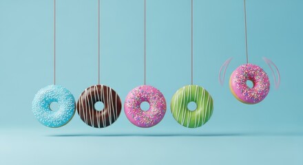 Donuts pendulum motion concept on blue background