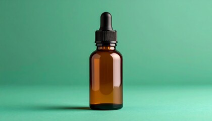 Amber Glass Bottle with Dropper On Teal Backdrop Healthcare And Beauty Concept