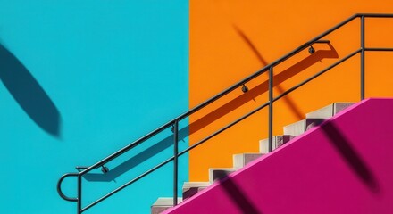 Naklejka premium Staircase with bright orange, turquoise, and magenta colors