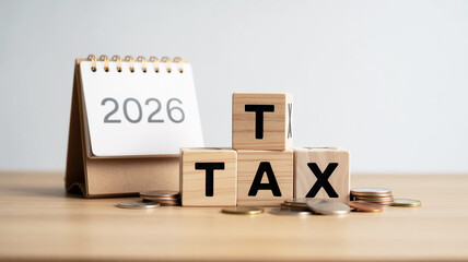 A minimalist financial concept photograph on a light wooden surface