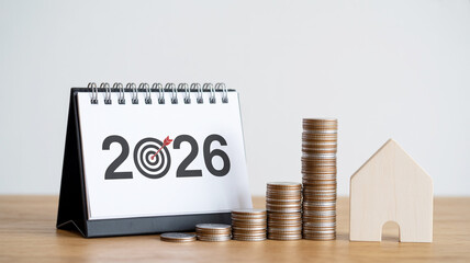 A minimalist financial planning composition on a light  wooden surface