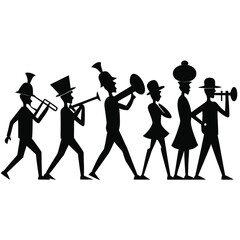 Fototapeta premium Silhouette of a Marching Band Musical Parade Illustration