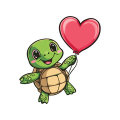 Vector illustration of turtle and love balloon, cute sea animal cartoon