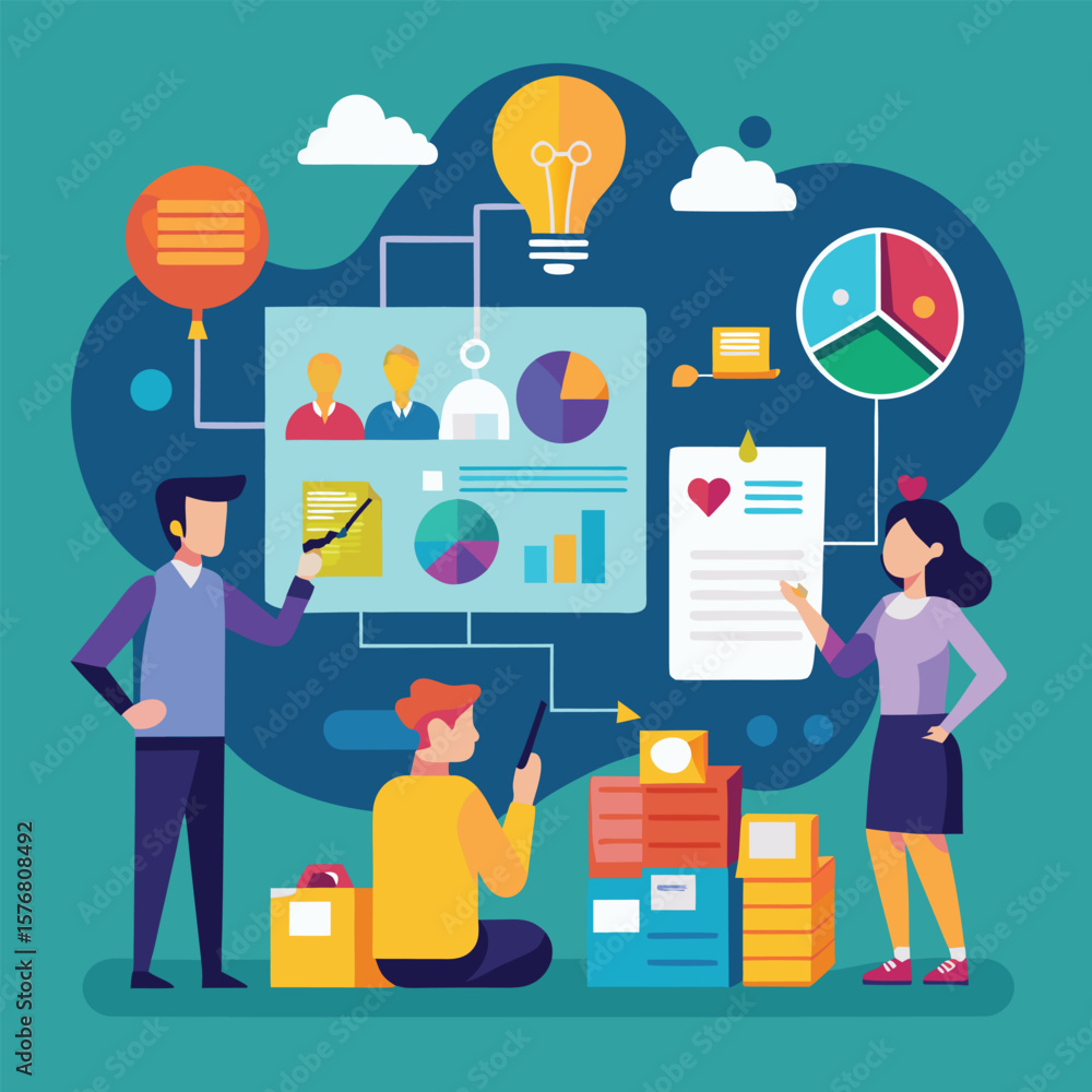 Poster teamwork collaboration and data analysis for business development and strategy