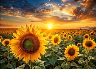 Obraz premium sunflower field at sunset