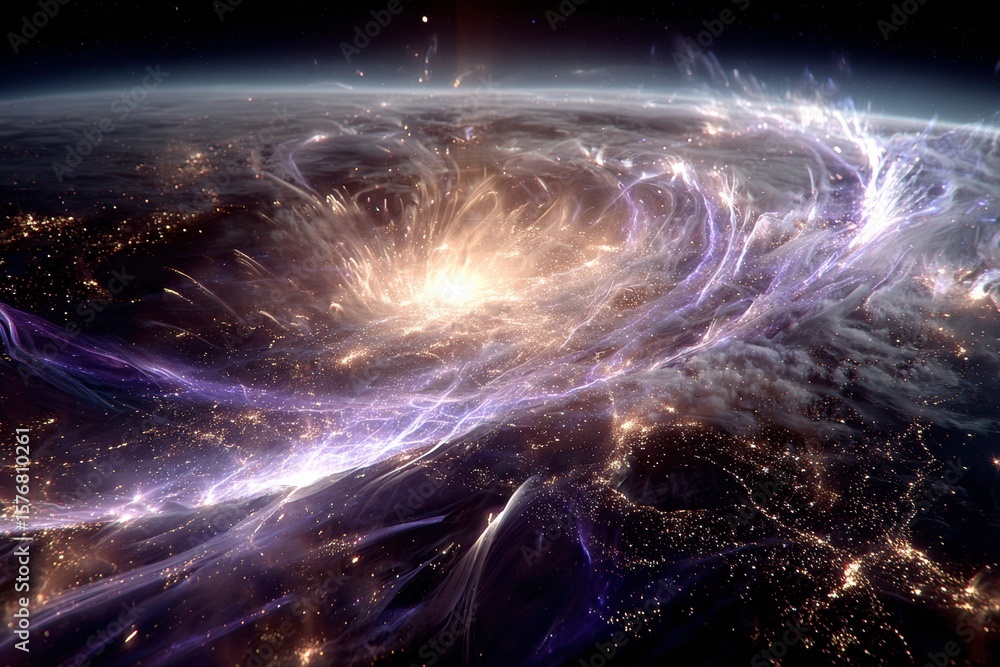 Poster celestial dance: a breathtaking view from space showcases a mesmerizing cosmic display. electrifying