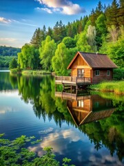 Obraz premium House Overlooking Serene Lake