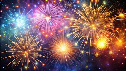 Naklejka premium A burst of glittering fireworks exploding in the sky with a vibrant display of colorful sparks on a dark and starry background