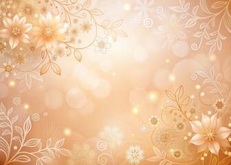 Soft peach gradient background with intricate floral patterns and tiny glittering gold accents
