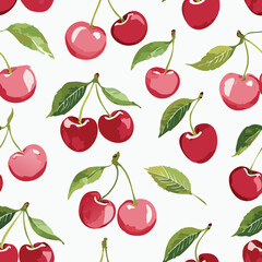 Cherry Pattern Hand Draw Vintage Vector