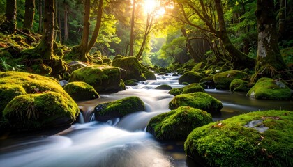 Obraz premium Lush forest stream scene