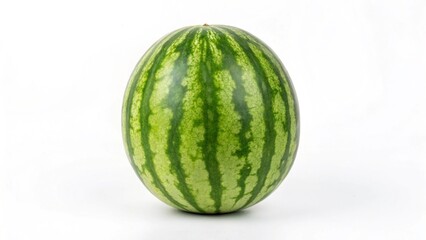 Fresh Green Watermelon on White Background: Vibrant Summer Fruit Image