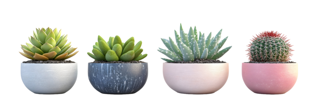 A Collection of Potted Succulents Against a stark background creating visual interest