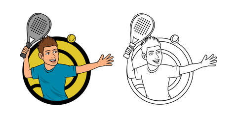 Padel Player Cartoon Logo Design Illustration vector suitable for your design needs