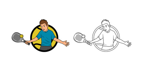 Padel Player Cartoon Logo Design Illustration vector suitable for your design needs