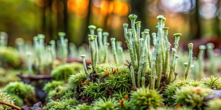 Lichen Covered Moss Stems in Forest Floor - Powered by Adobe