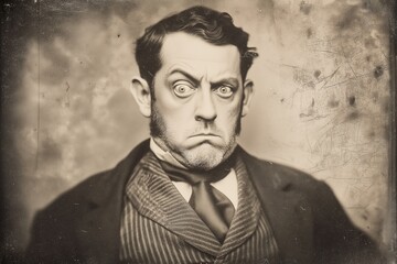 Vintage Portrait Capturing an Intense Gaze and Distinctive 19th Century Facial Expression