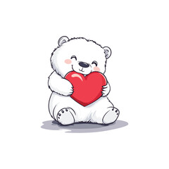 Vector illustration of snow bear hugging love, Cute furry animal cartoon