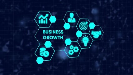 Animated neon business growth icons depicting success and strategic planning elements - Powered by Adobe