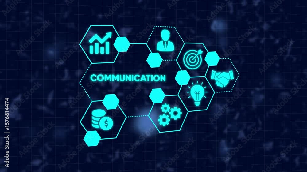 Aufkleber visual representation of business communication and strategy network with futuristic elements